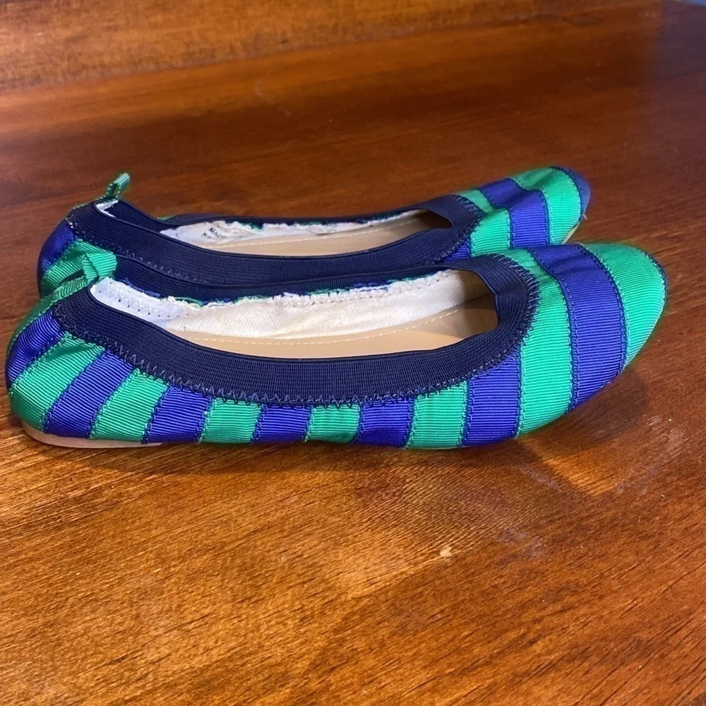 JCrew “crew cuts” green/blue stripe ballet flats 65875 Sz 4 NWOB